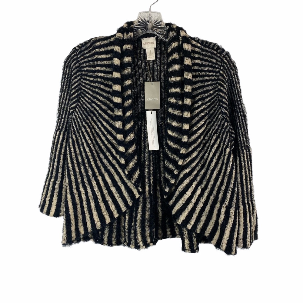 CHICO'S Black & Off White Eyelash Cardigan Jacket
